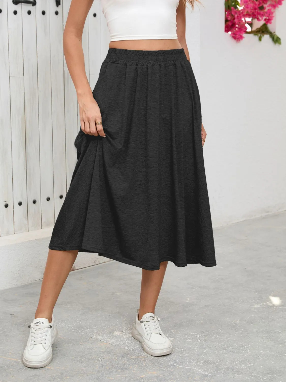 Elastic Waist Skirt With Pockets - cas7m