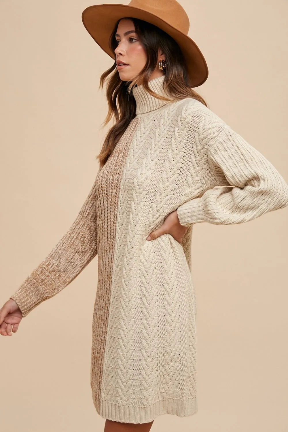 Annie Wear Color Block Turtleneck Sweater Dress - cas7m