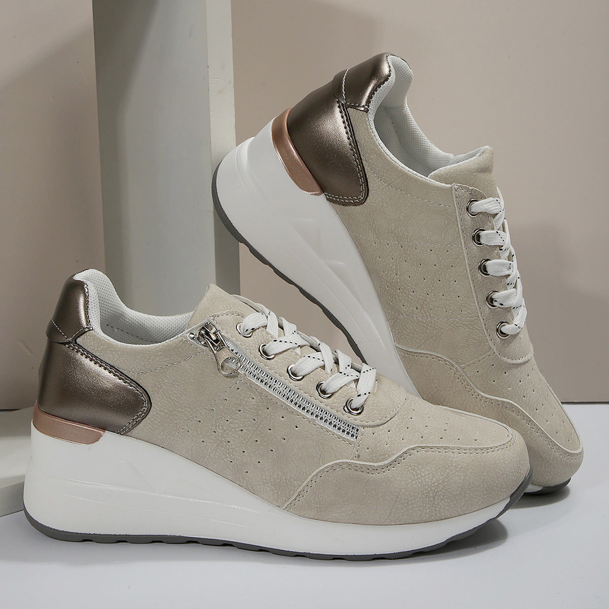 Fashion Lace-up Sneakers Women Cozy Tinck-soled Sports Shoes - cas7m