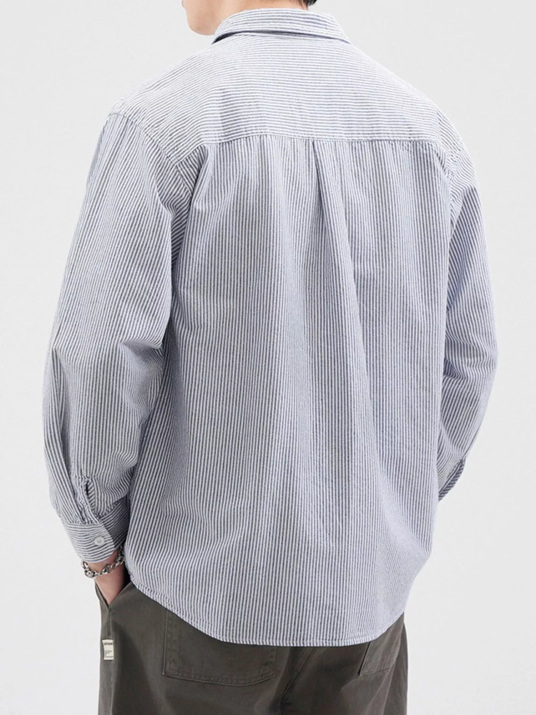 Men's Plus Size Striped Button Up Long Sleeve Shirt - cas7m