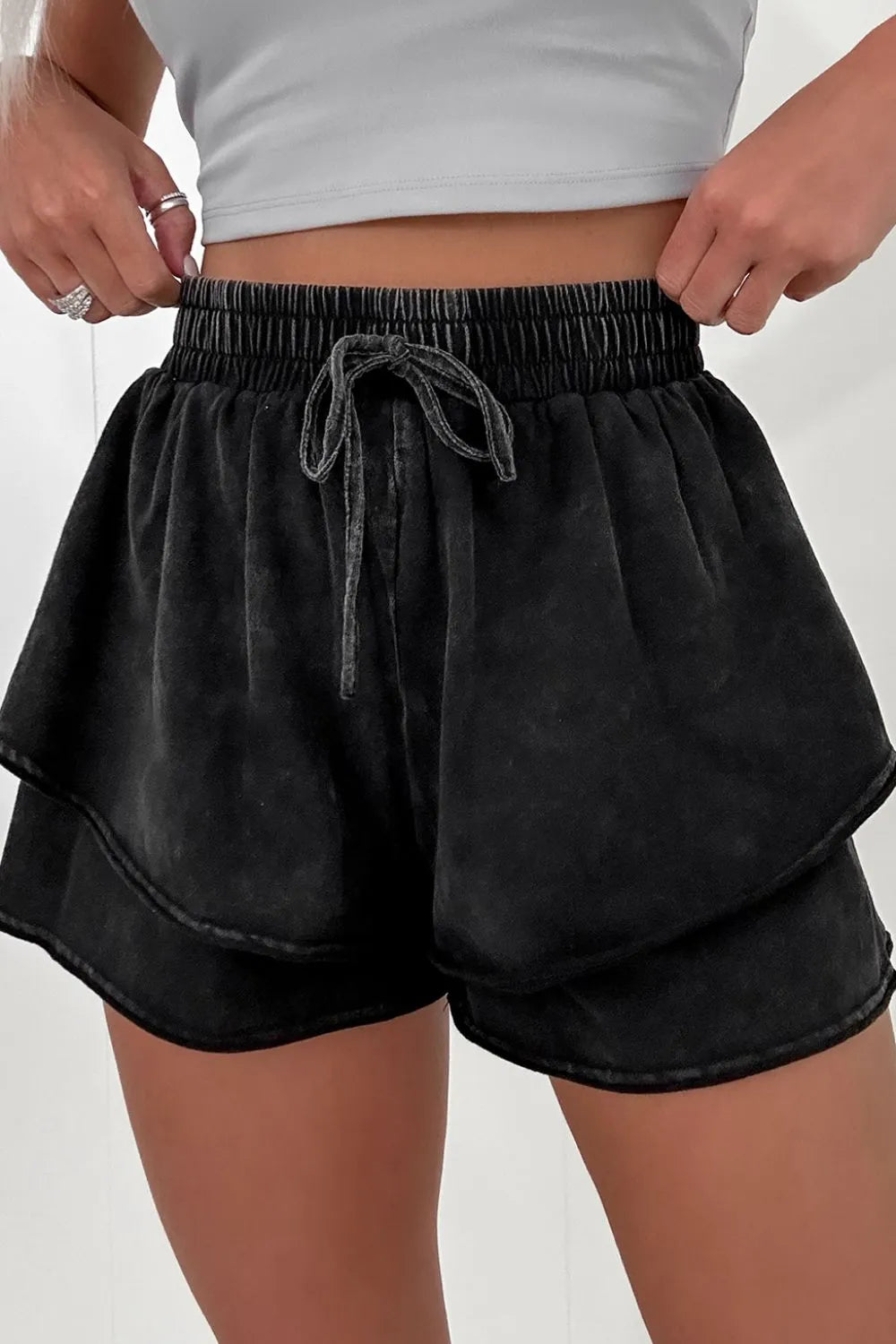 Mineral Wash French Terry High Waist Casual Shorts - cas7m