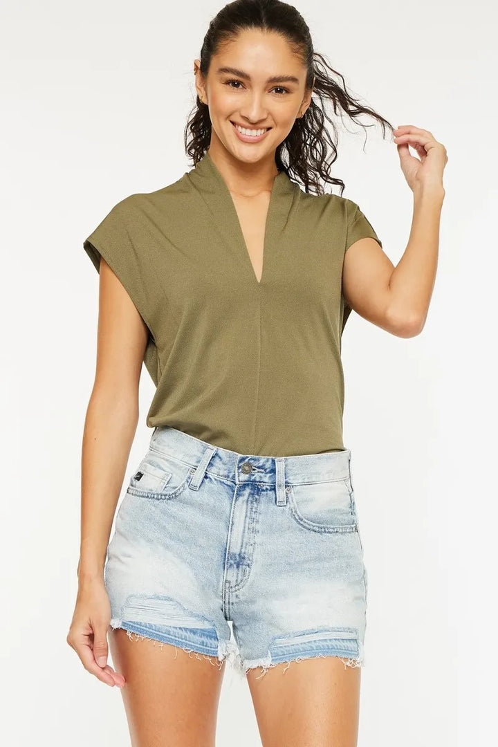Kancan High Rise Raw Hem Denim Shorts - cas7m