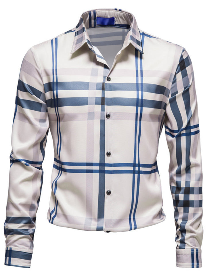 Men's Plaid Button Up Long Sleeve Shirt - cas7m