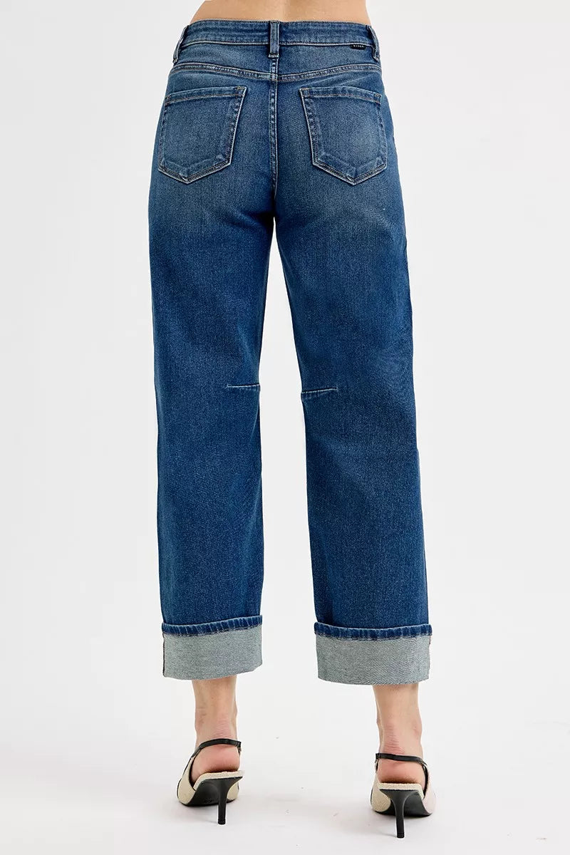 RISEN Slouchy Crop Barrel Cuffed Jeans - cas7m