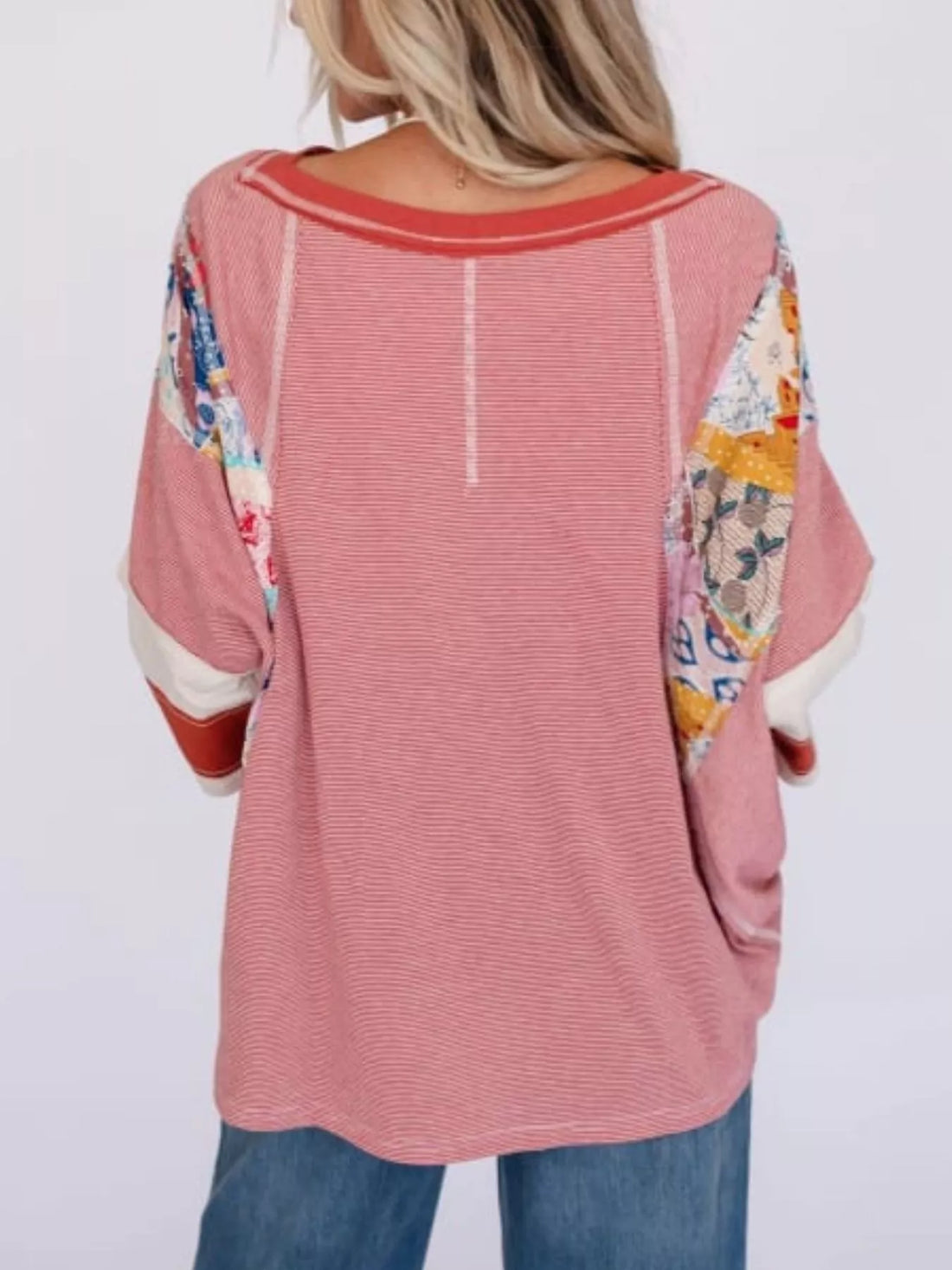 Striped Floral Long Sleeve T-Shirt - cas7m