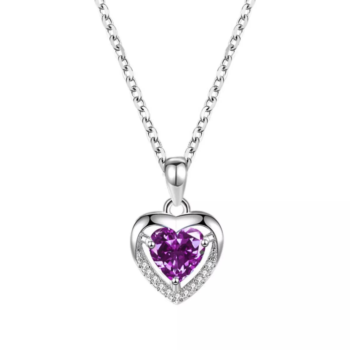 925 Sterling Silver Zircon Heart Necklace - cas7m