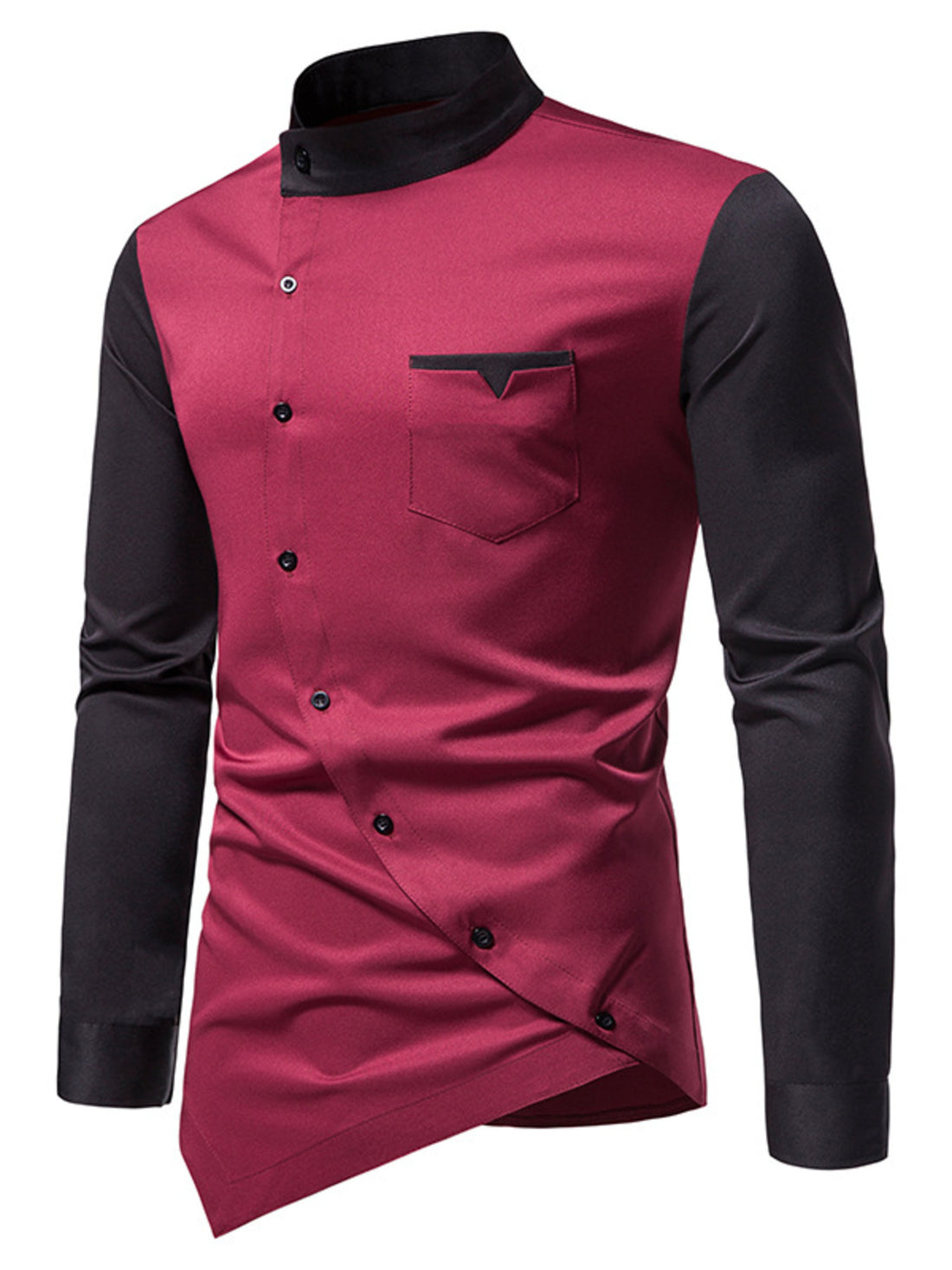 Men's Asymmetrical Button-Down Long Sleeve Shirt - cas7m