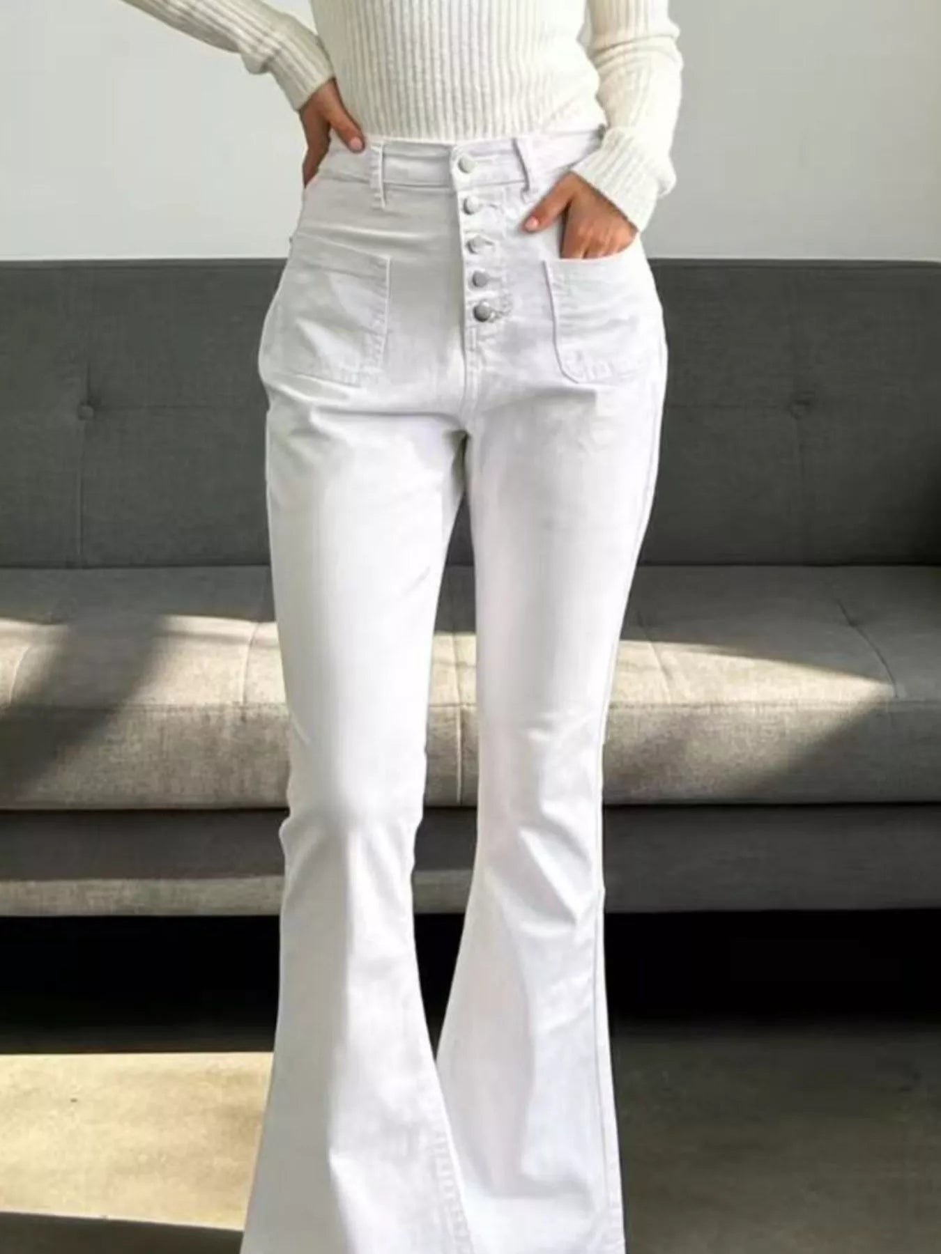 Full Size High-Waisted Button-Fly Flare Jeans Plus Size - cas7m