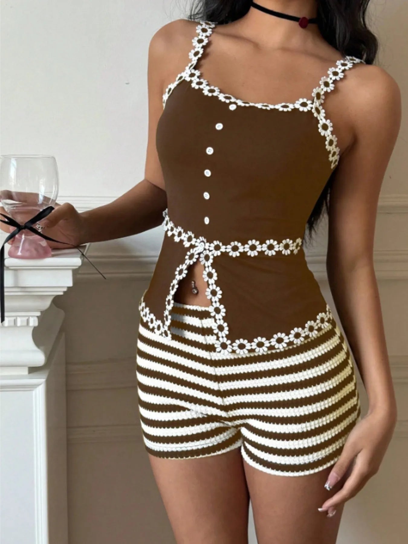 Striped High Waist Knit Shorts - cas7m