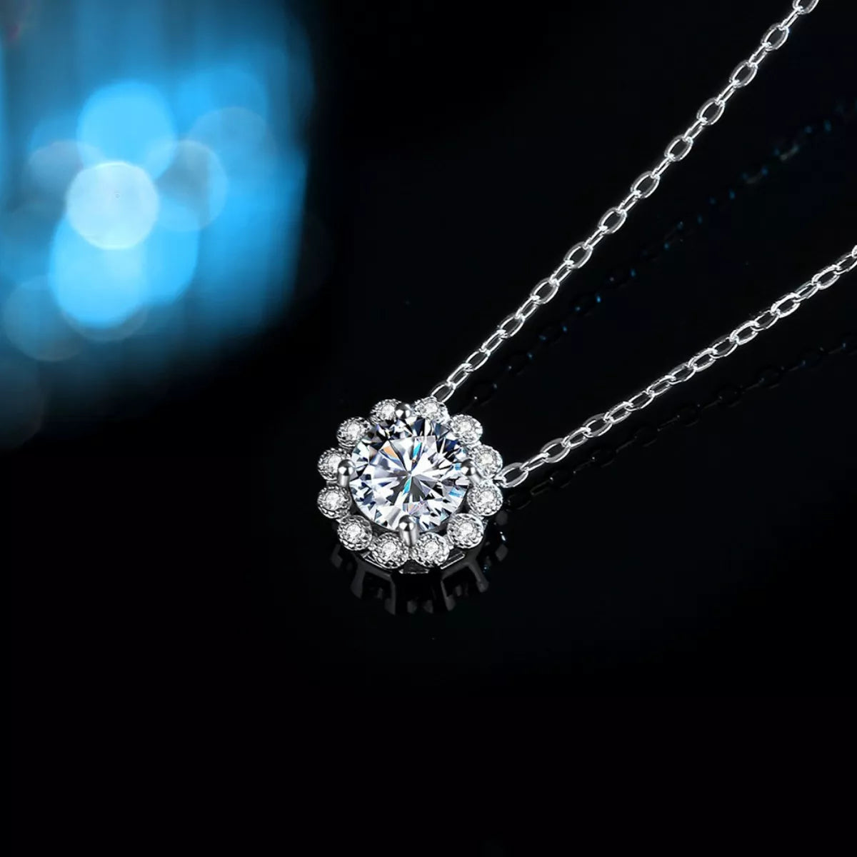 1 Carat Moissanite 925 Sterling Silver Flower Necklace - cas7m
