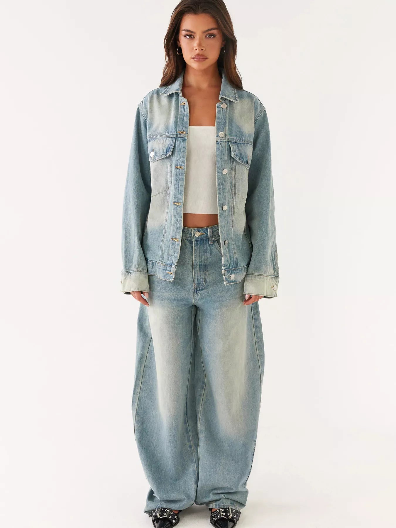 Button Up Denim Jacket and Jeans Set - cas7m