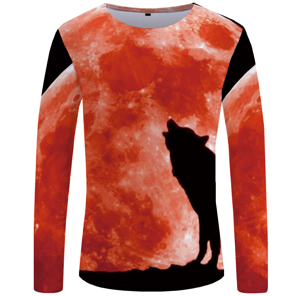 3d printed wolf series long sleeve T-shirt men - cas7m