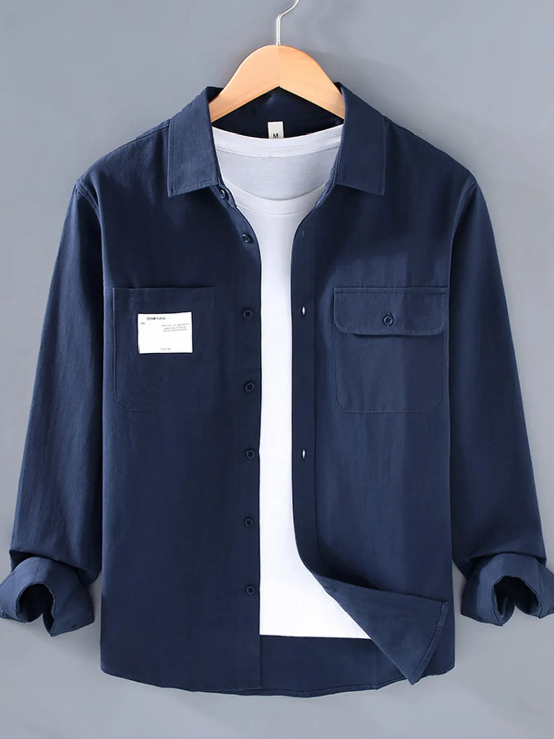 Men's Plus Size Button Up Long Sleeve Shirt - cas7m