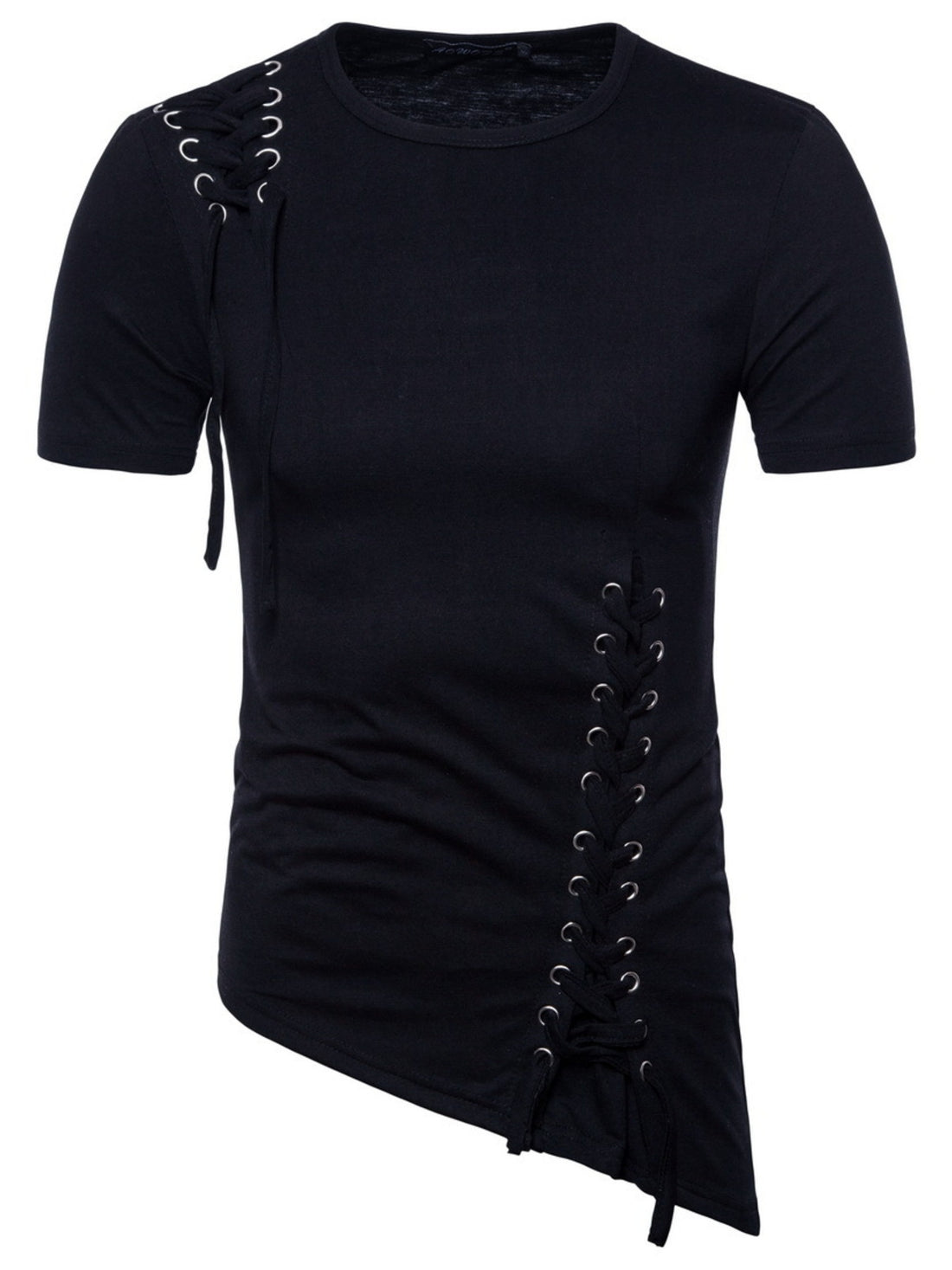 Men's Lace-Up Asymmetric Hem T-Shirt - cas7m