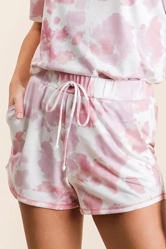 BiBi Tie Dye Print Terry Shorts With Side Pockets - cas7m