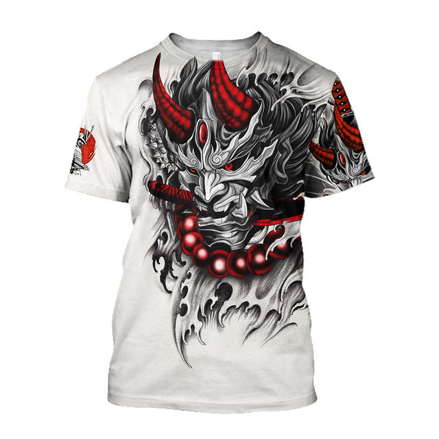 3D Men's T-shirt Samurai Printed T-shirt Loose Round Neck - cas7m
