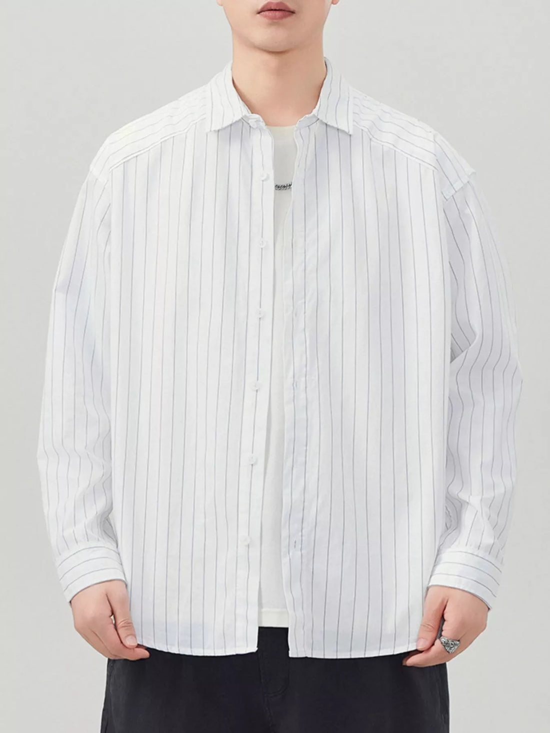 Men's Plus Size Striped Button Up Long Sleeve Shirt - cas7m