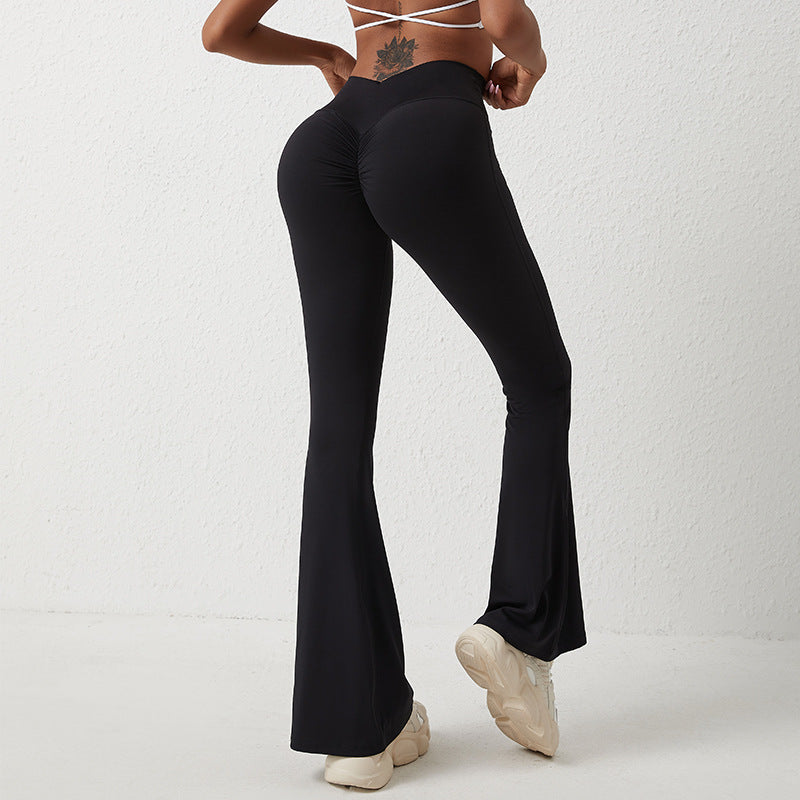 High Waisted Hip Lifting Tight Pants And Wide Leg Fitness Pants - cas7m
