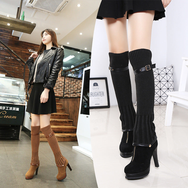 Korean Style Women's Stretch High Heel Knee Boots
