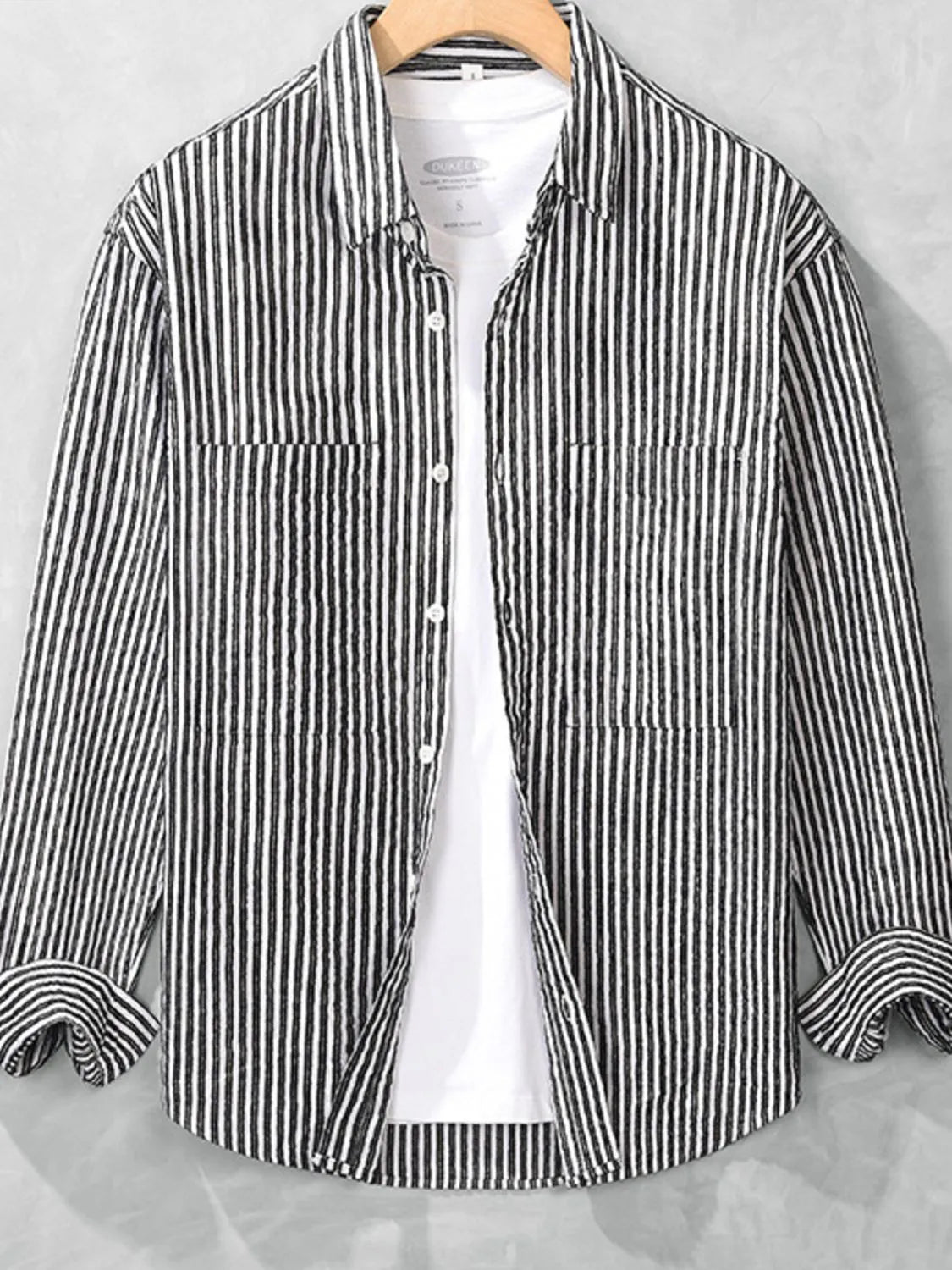 Men's Plus Size Striped Long Sleeve Shirt - cas7m