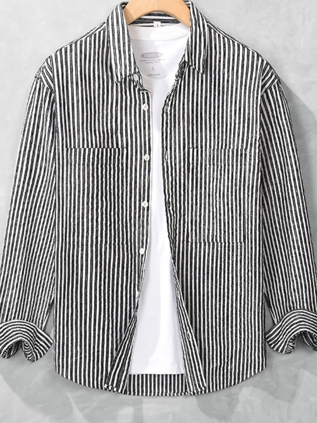 Men's Plus Size Striped Long Sleeve Shirt - cas7m