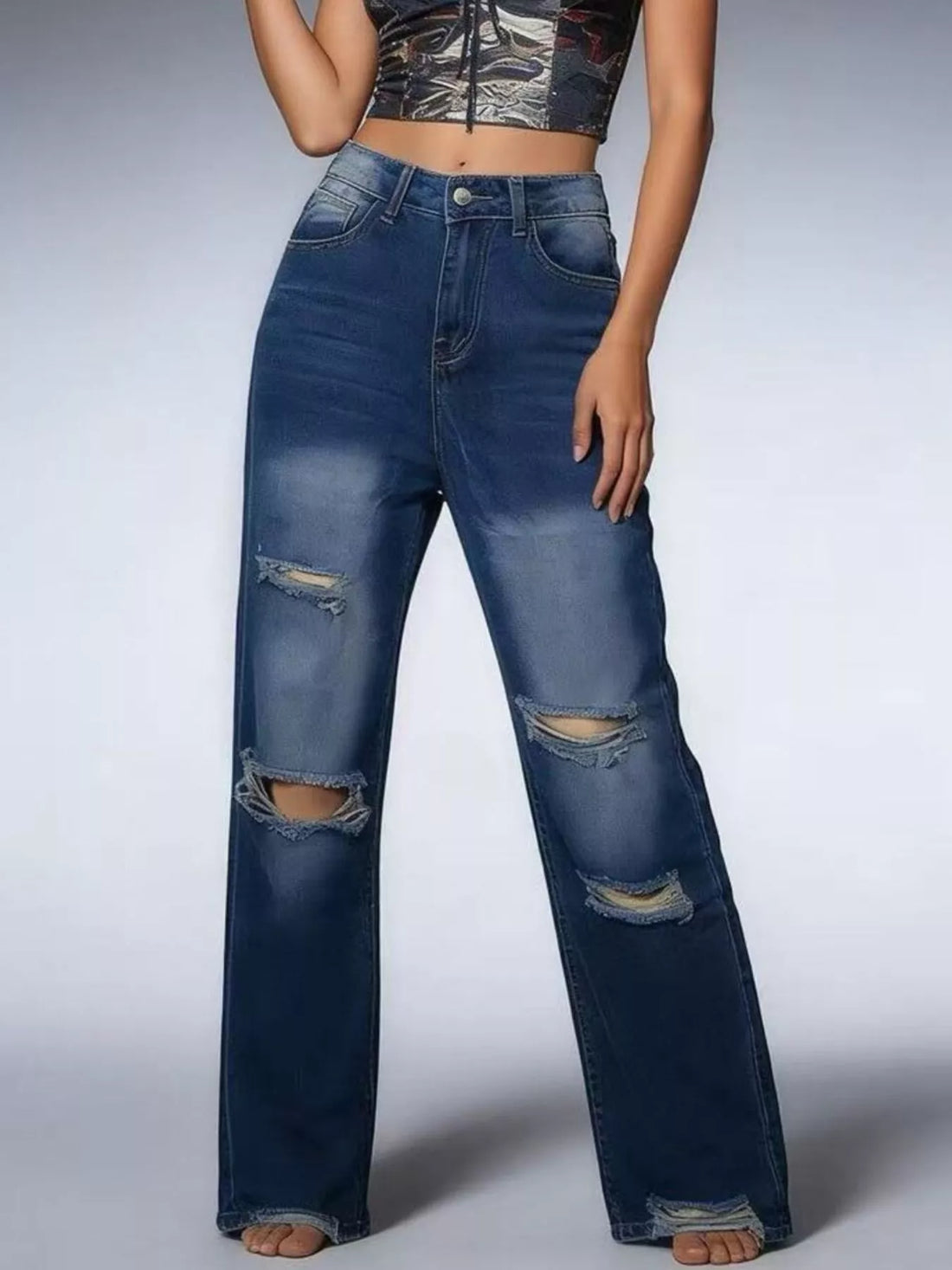 Distressed Wide Leg Jeans - cas7m
