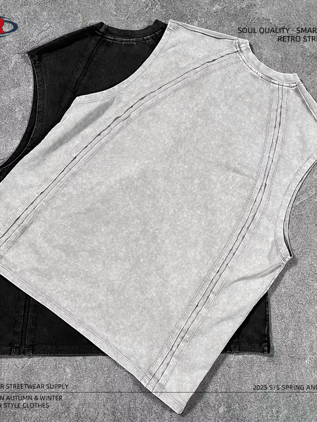 Men's Vintage Washed Round Neck Tank Top - cas7m