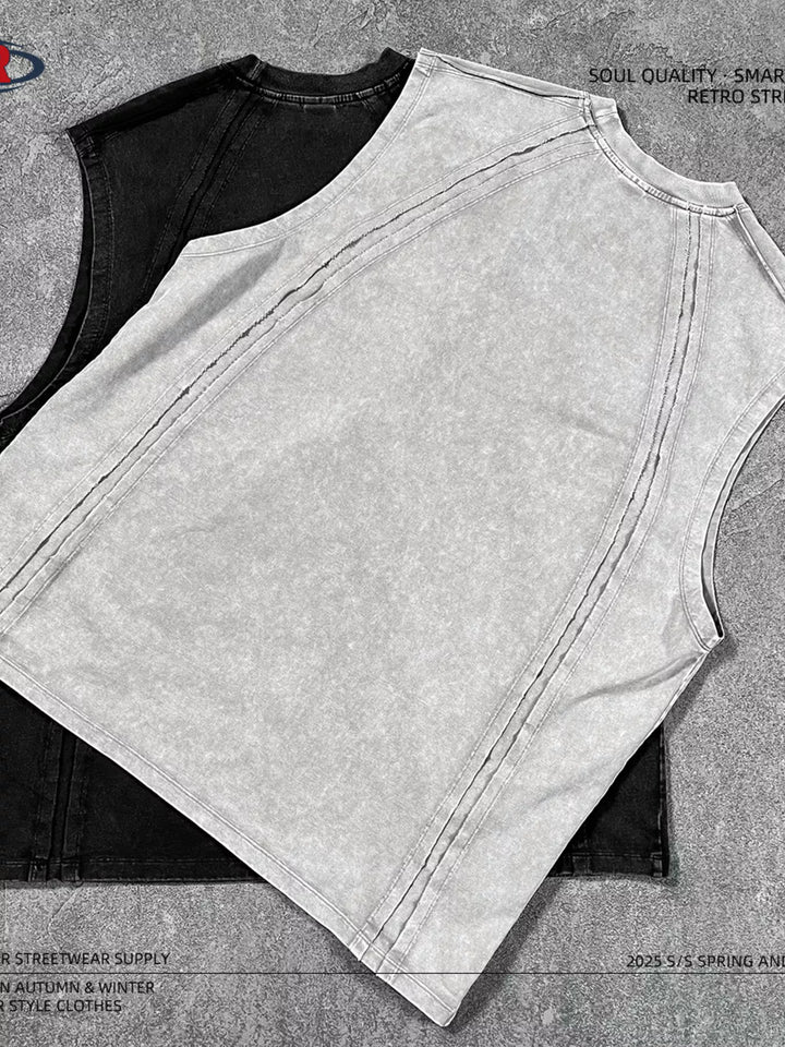 Men's Vintage Washed Round Neck Tank Top - cas7m