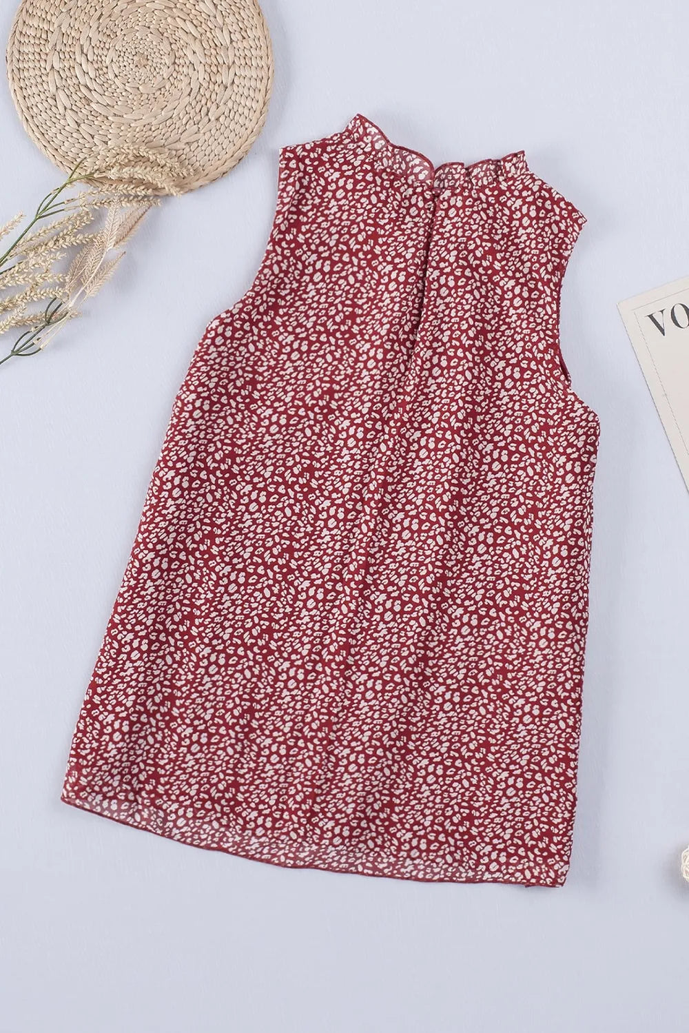 Frill Printed Round Neck Tank - cas7m