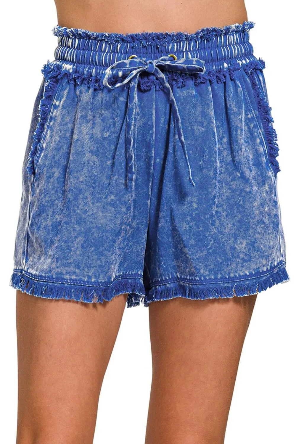 Zenana Mineral Frayed Hem Washed Shorts - cas7m