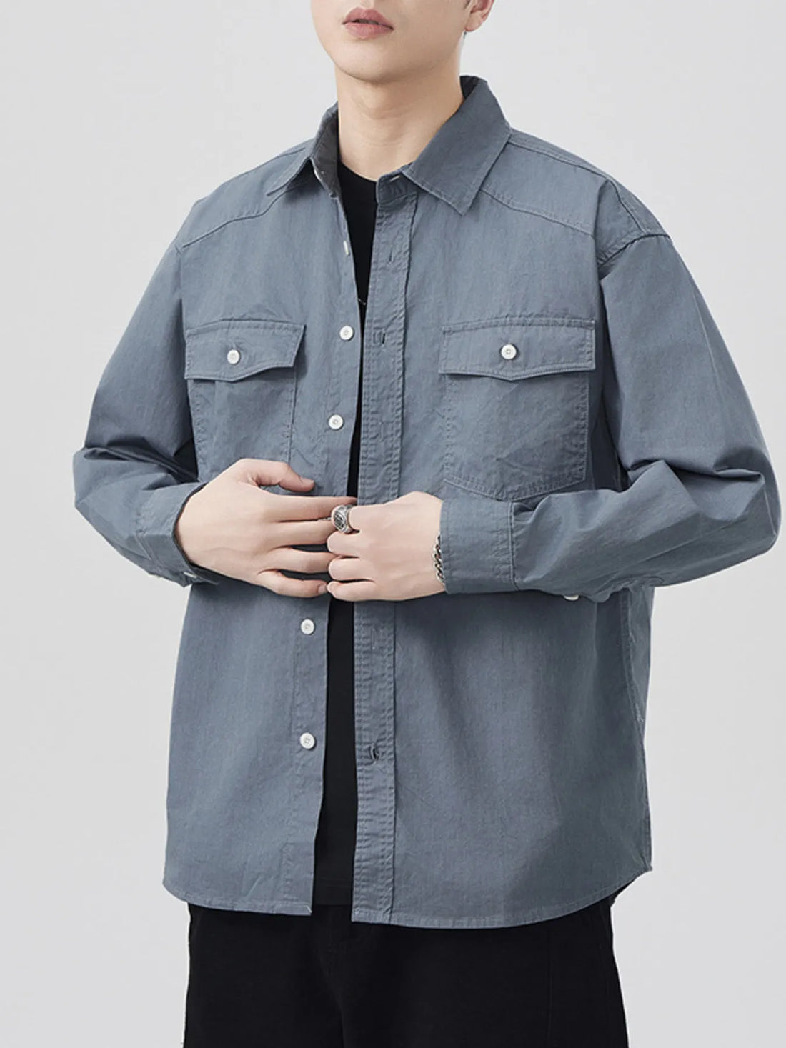 Men's Plus Size Button Up Long Sleeve Shirt - cas7m
