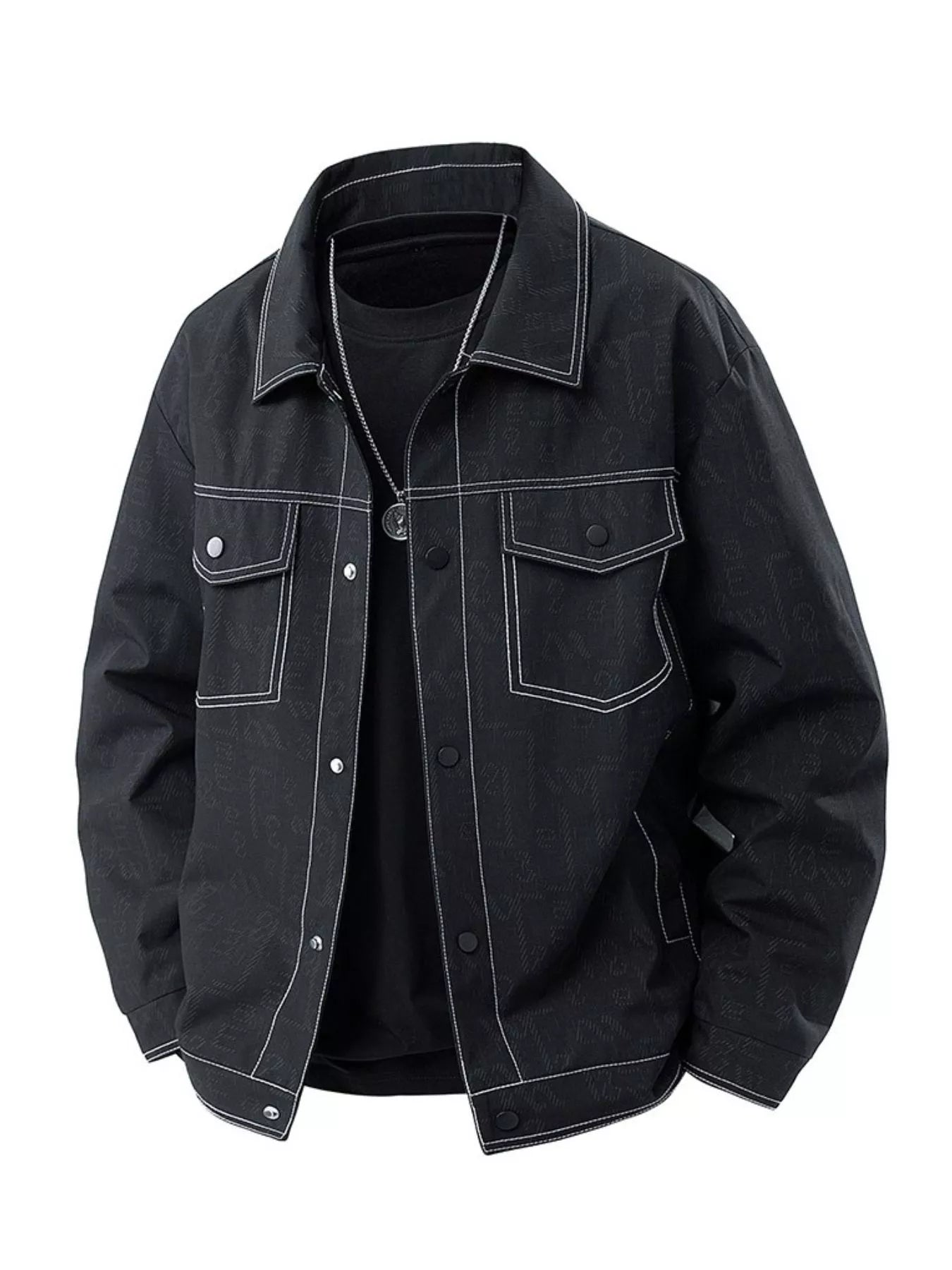 Men's Plus Size Snap Down Casual Denim Jacket - cas7m