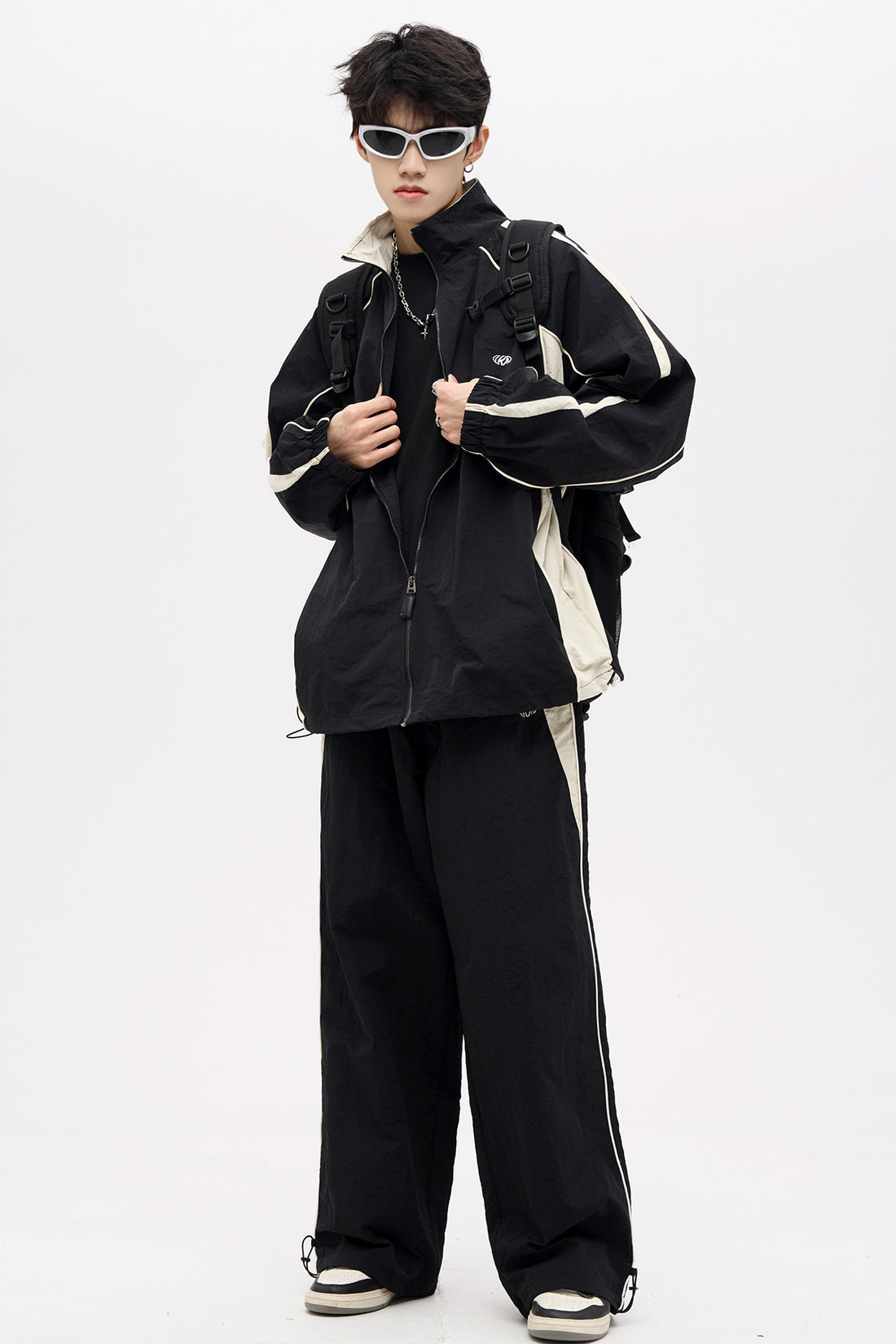 American Vintage Casual Wide Leg Pants Drop Black Sweatpants - cas7m
