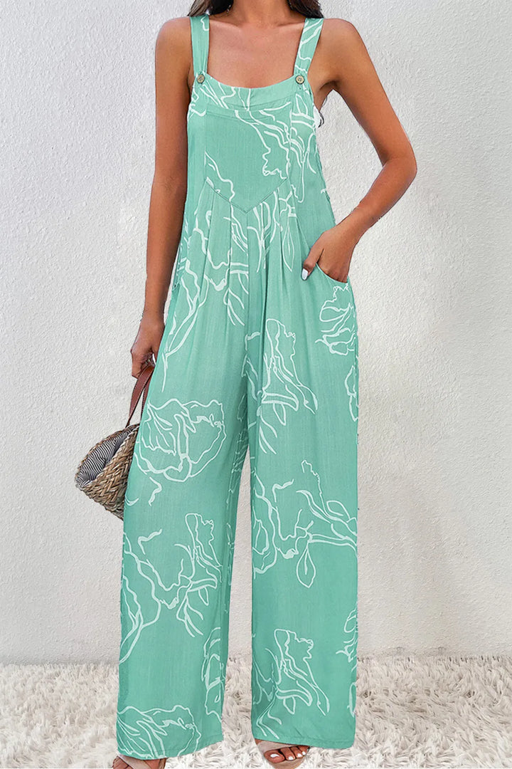 Printed Wide Strap Jumpsuit - cas7m