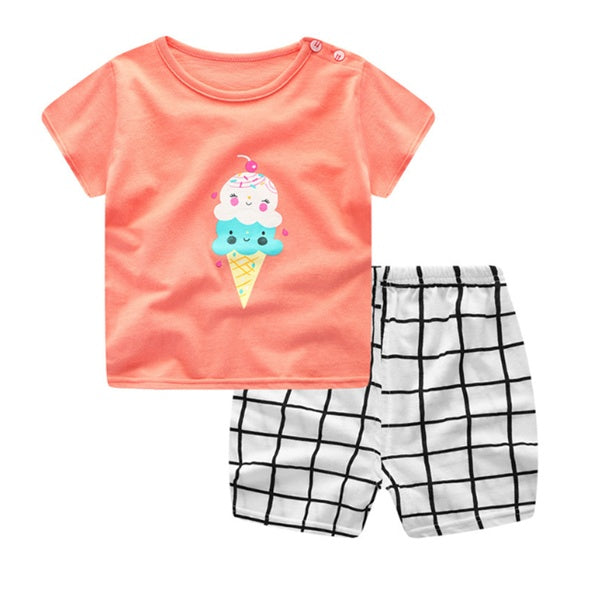 Cartoon Clothing Baby Boy Summer Clothes T-shirt Baby Girl Casual Clothing Sets - cas7m