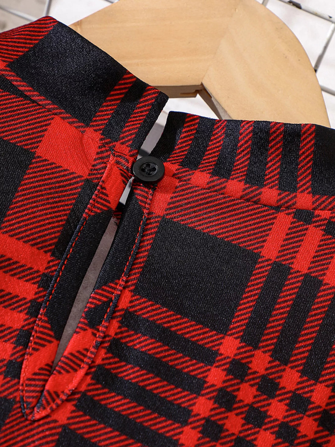Children's Plaid Print Long Sleeve Dress - cas7m