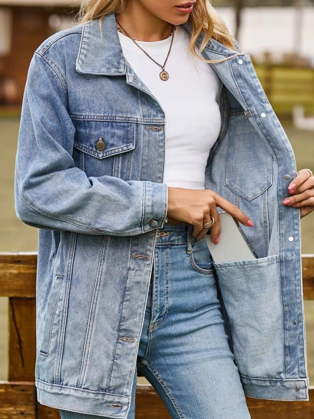 Button Down Washed Denim Jacket - cas7m