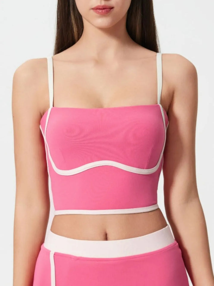 Millennia Contrast Trim Square Neck Active Cami with Detachable Chest Pads - cas7m