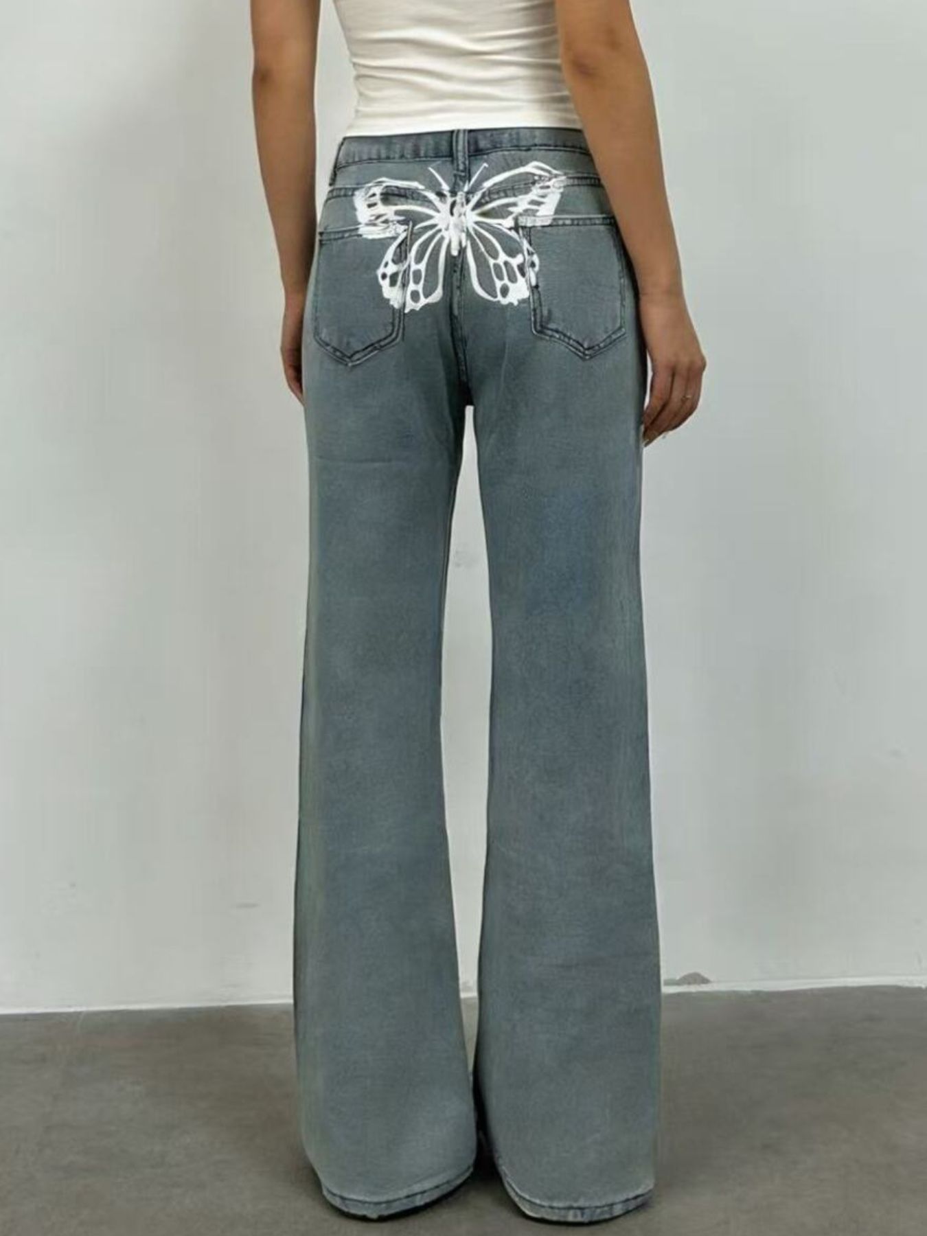 Butterfly Back Wide Leg Jeans - cas7m