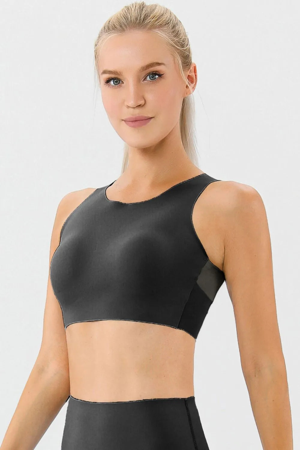 Round Neck Wide Strap Active Bra - cas7m