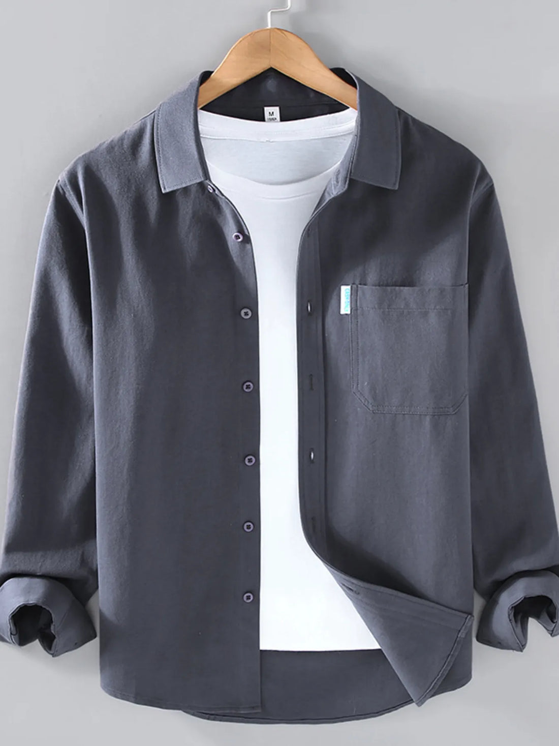Men's Plus Size Long Sleeve Button-Up Shirt - cas7m