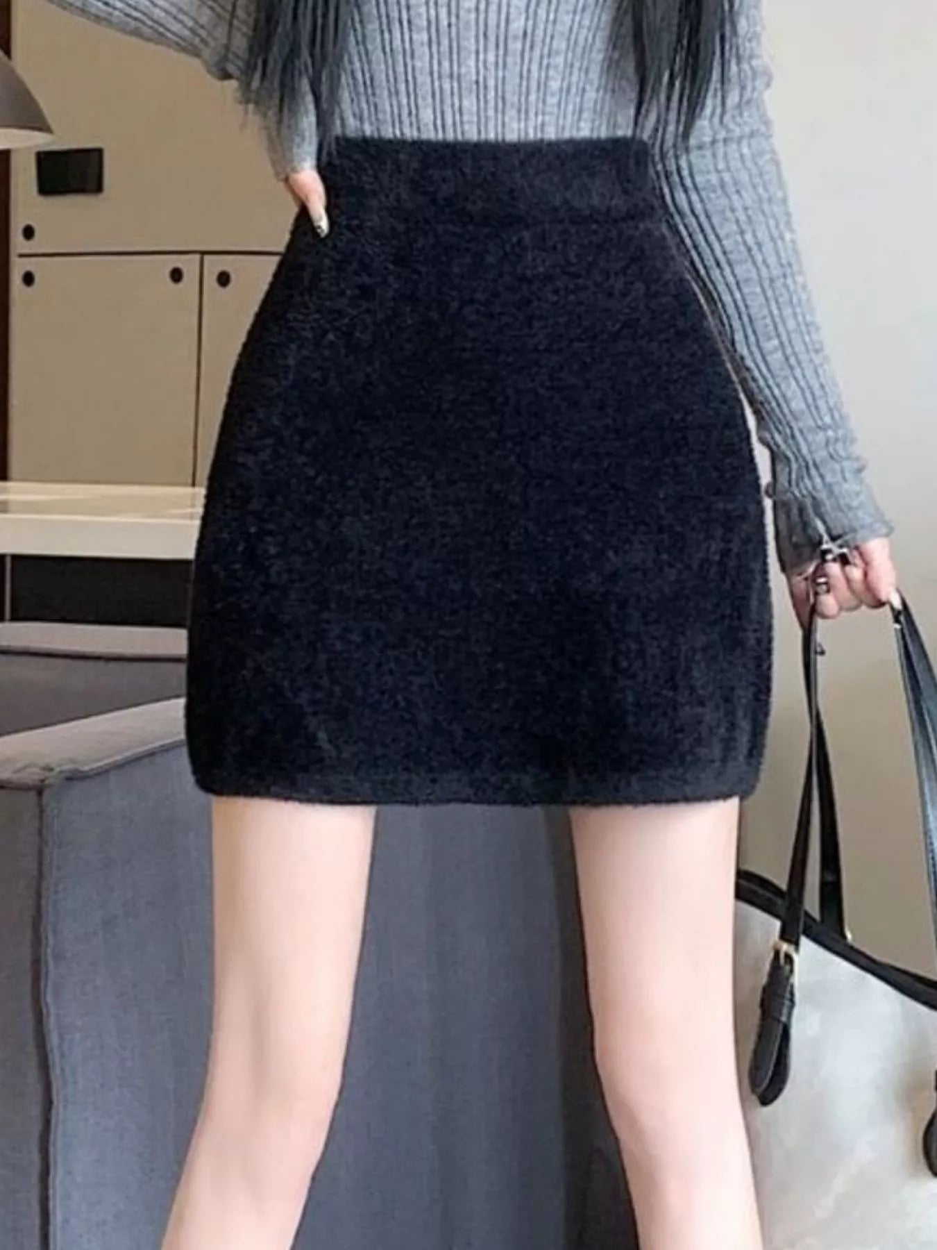 Plush Knit Mini Skirt - cas7m