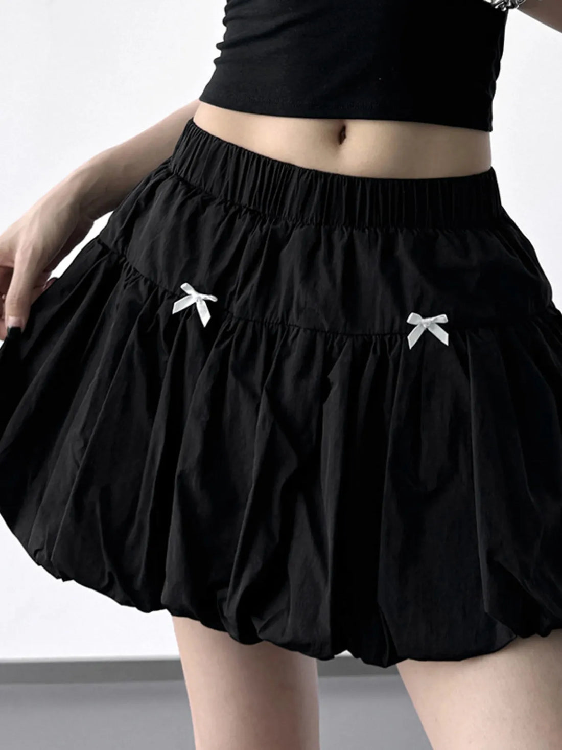 Bubble Hem Elastic Waist Mini Skirt - cas7m