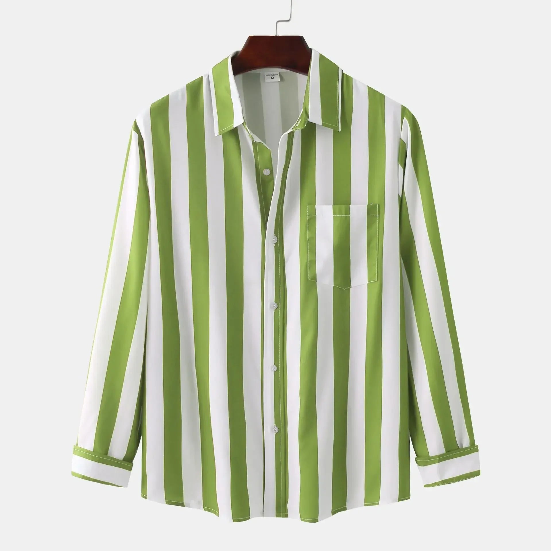 Men's Striped Button-Down Long Sleeve Shirt - cas7m