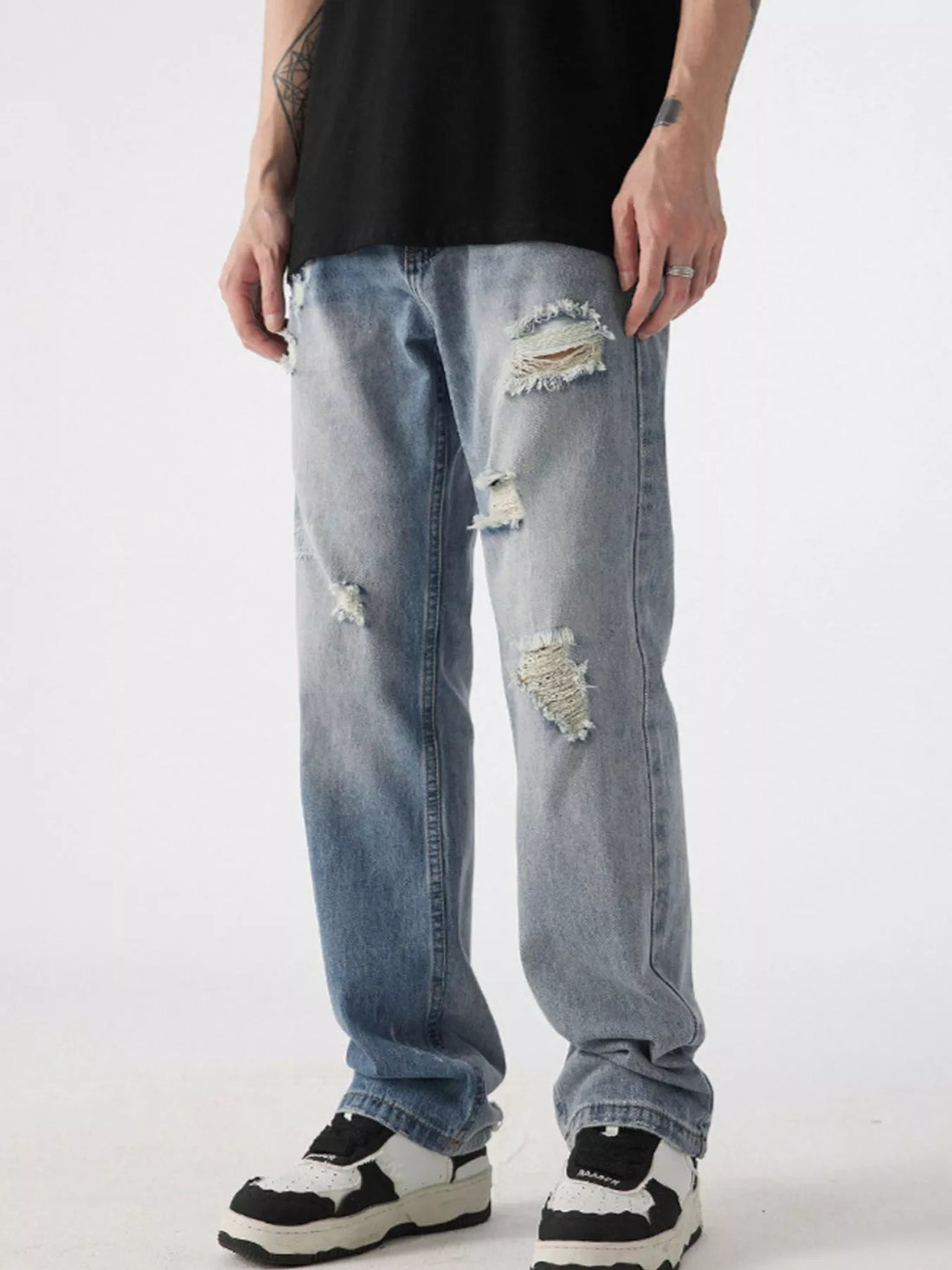 Men's Distressed Wide Leg Jeans - cas7m