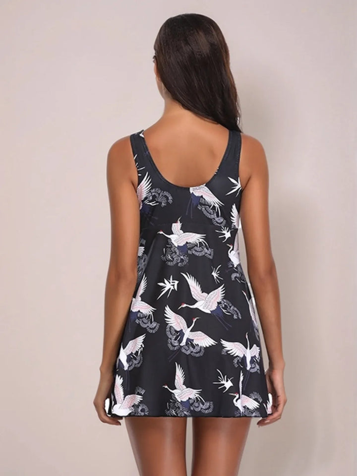 Full Size Printed Slit Plunge One-Piece Swimwear Plus Size - cas7m