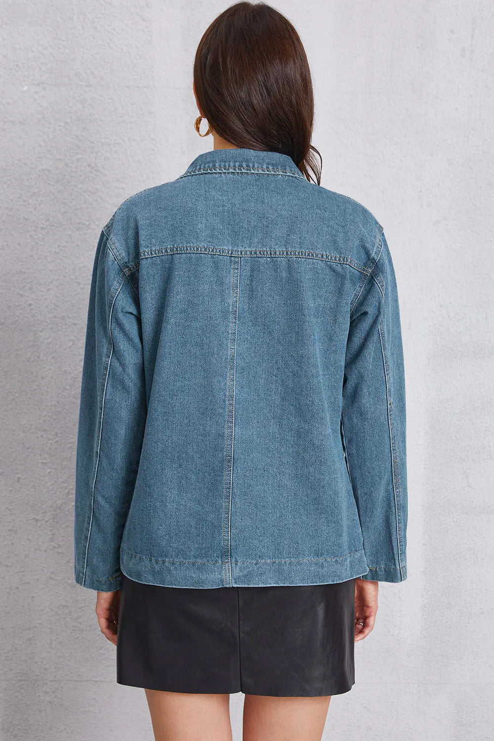 Pocketed Button Up Denim Jacket - cas7m