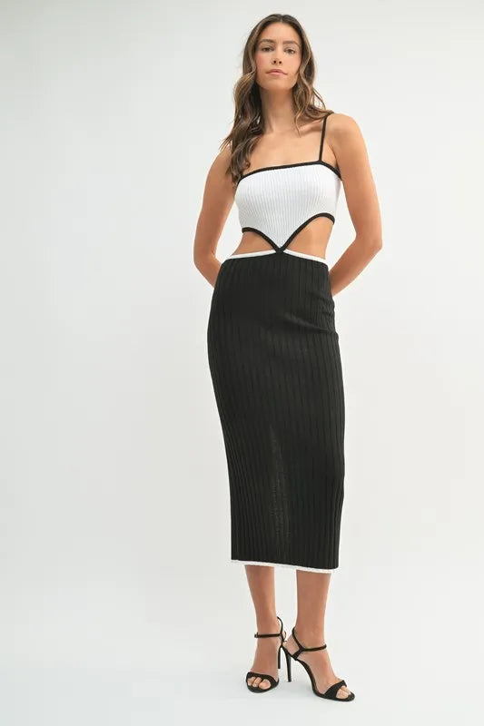 MABLE Ribbed Knit Color Block Cutout Midi Dress - cas7m