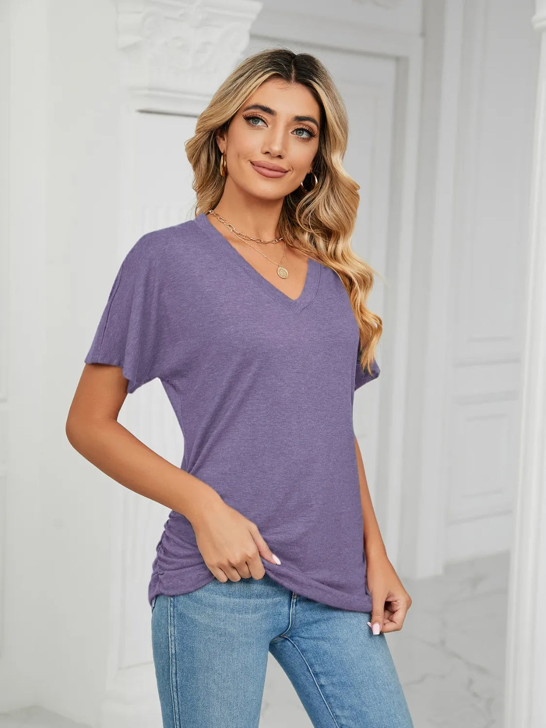 V-Neck Short Sleeve T-Shirt - cas7m