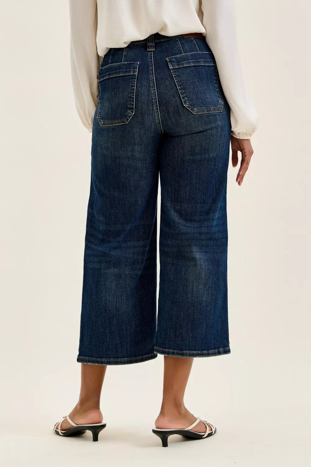 Judy Blue High Waist Wide Crop Utility Jeans with Patch Pocket - cas7m